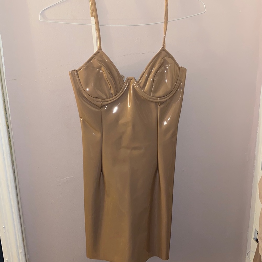 Beige satin leather dress